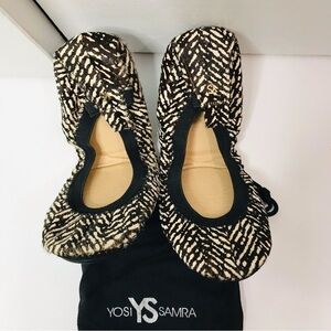 YOSI SAMRA Black Whisper White Calf Fur Samara Ballet Flats Size 7